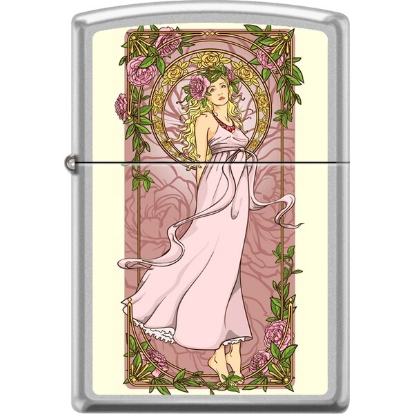 Zippo 2024 Zippo Custom Satin Chrome Nouveau Woman Pink Floral ZIP-207CI018412 - main